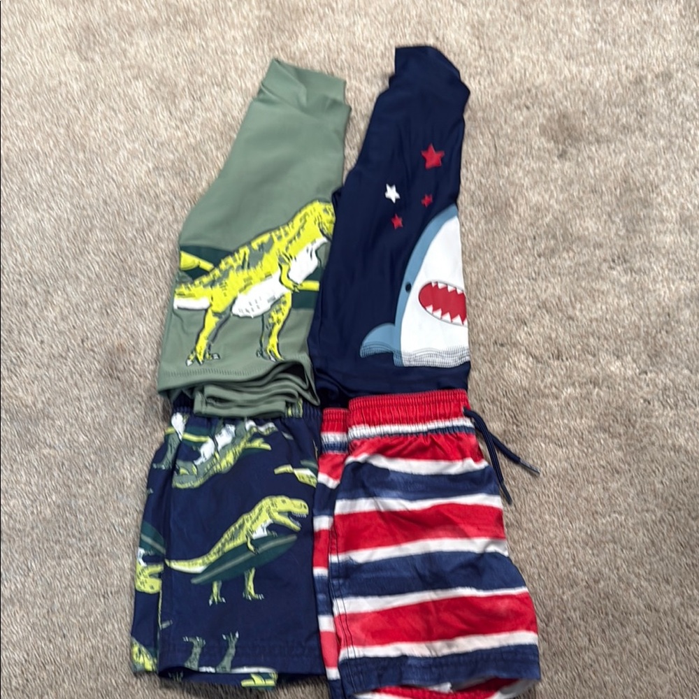 Kids Dinosaur and Shark Swim Trunks Set size 3T